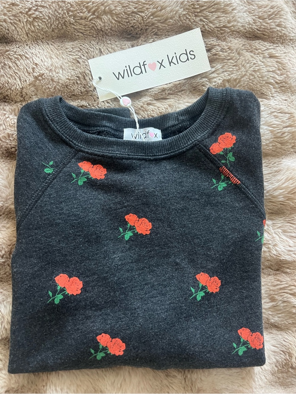 Wildfox Kids Charcoal Sweatshirt with Red Rose Print